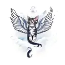A cat with wings soaring through the sky, representing the courage to defy limits and reach for the impossible. tattoo design idea