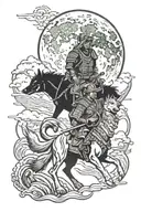 samurai and wolf howling at the moon tattoo design idea