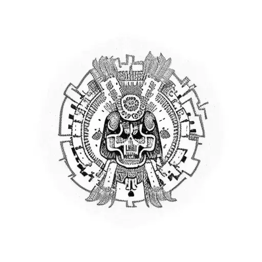 Huitzilopochtli with all types of hallucinogenic drugs around   tattoo design idea