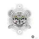 Huitzilopochtli with all types of hallucinogenic drugs around   tattoo design idea