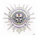 Huitzilopochtli with all types of hallucinogenic drugs around   tattoo design idea