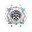 Huitzilopochtli with all types of hallucinogenic drugs around   tattoo design idea