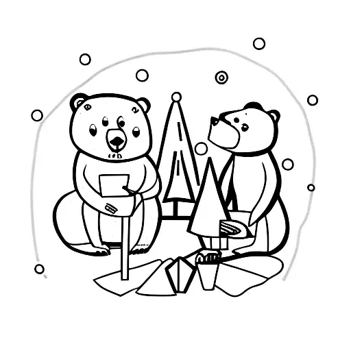 A bear and human friends enjoying a picnic in a forest tattoo design idea