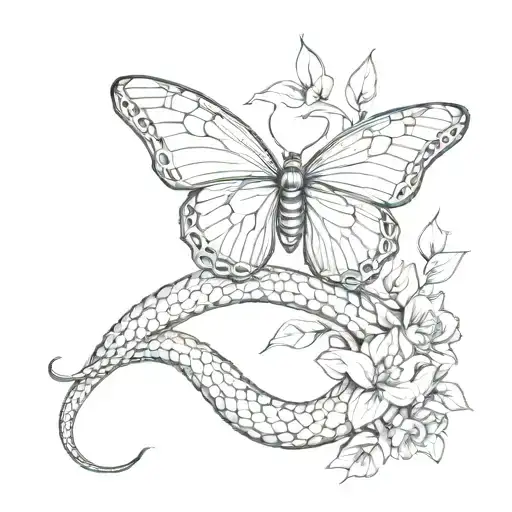 a snake and a butterfly tattoo design idea