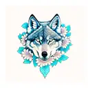 three headed wolf with sakura flower background tattoo design idea