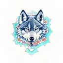 three headed wolf with sakura flower background tattoo design idea