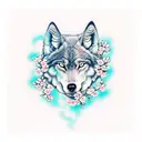 three headed wolf with sakura flower background tattoo design idea