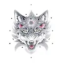 three headed wolf with sakura flower background tattoo design idea