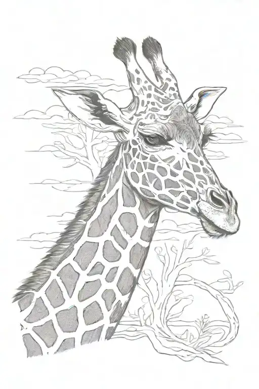 giraffe neck and head above a safari. with a phrase inside of the giraffe  tattoo design idea