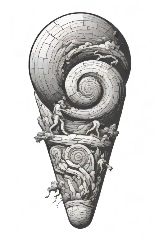 Myth Of Sisyphus pushing a boulder uphill tattoo design idea