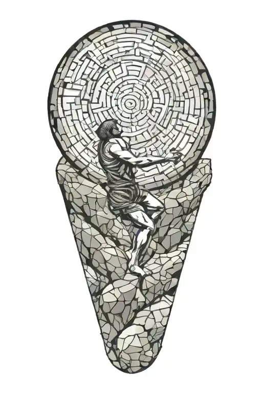 sisyphus pushing a rock, fibonacci spiral galaxy on the rock  tattoo design idea