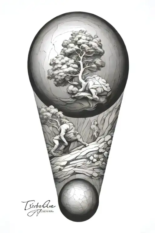 sisyphus pushing a boulder uphill. combined with fibonacci's spiral inside the boulder  tattoo design idea