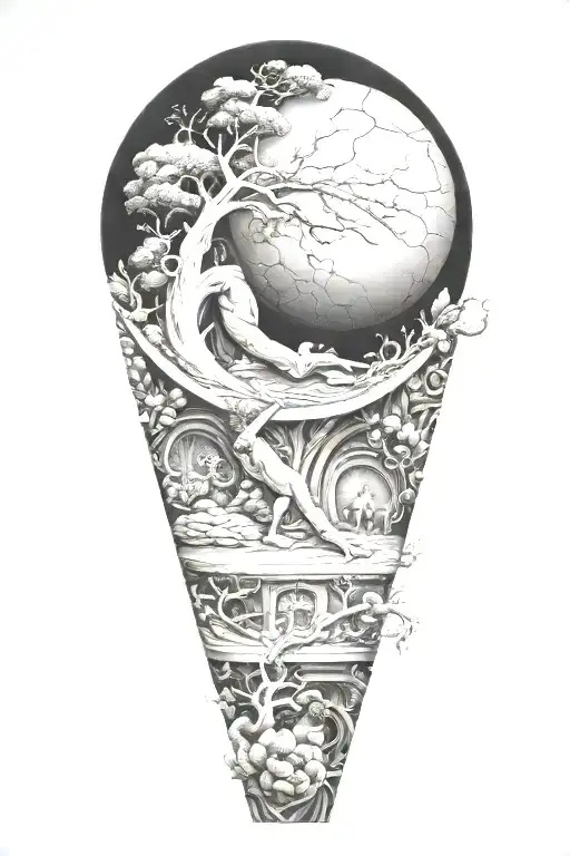 sisyphus myth and fibonacci sequence combined together tattoo design idea