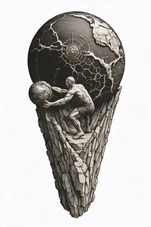 myth of sisyphus pushing a rock with fibonacci graph  tattoo design idea