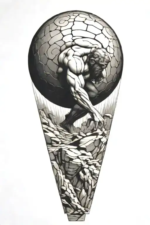 sisyphus pushing a rock , fibonacci spiral graph  tattoo design idea