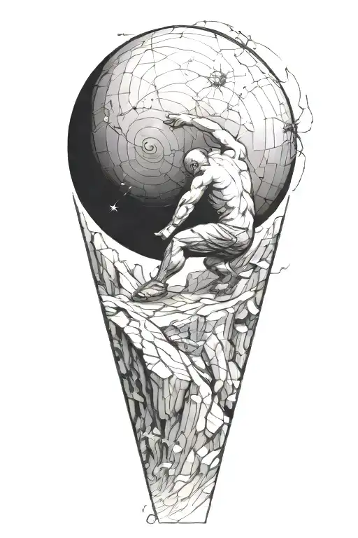myth of sisyphus pushing a rock inspired tattoo with fibonacci spiral graph tattoo design idea