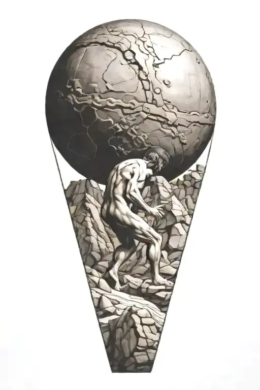 myth of sisyphus pushing a rock uphill , fibonacci spiral graph  tattoo design idea