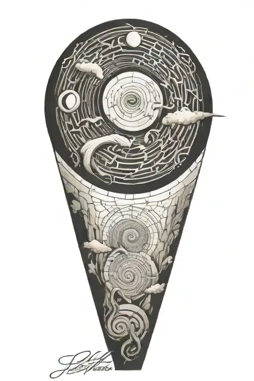 myth of sisyphus , with fibonacci's spiral on the rock tattoo design idea