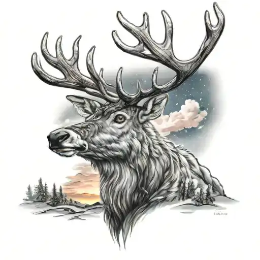 reindeer nothern light sky saana tattoo design idea