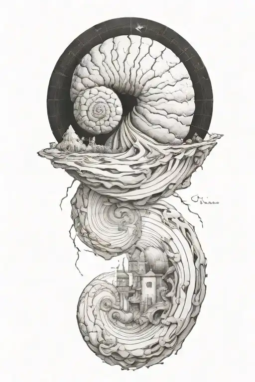 sisyphus myth and fibonacci sequence combined together tattoo design idea