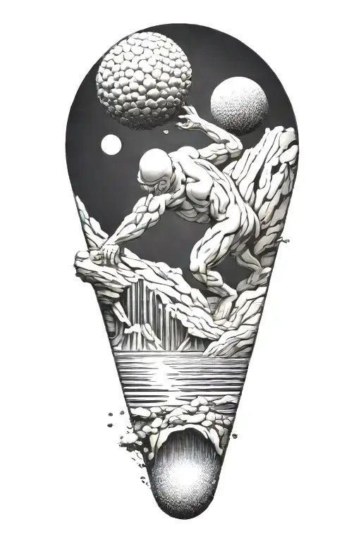 myth of sisyphus pushing a rock inspired tattoo. combined with fibonacci's spiral  tattoo design idea