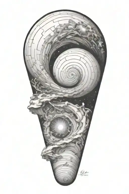 sisyphus and  fibonacci spiral galaxy filled with stars tattoo design idea