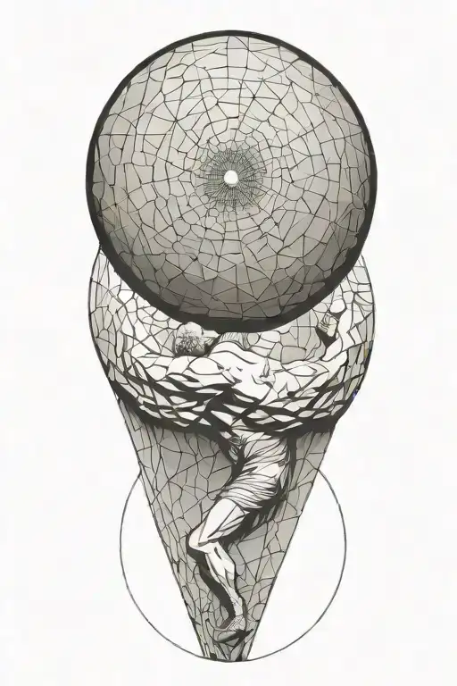 myth of sisyphus pushing a rock, fibonacci spiral galaxy tattoo design idea