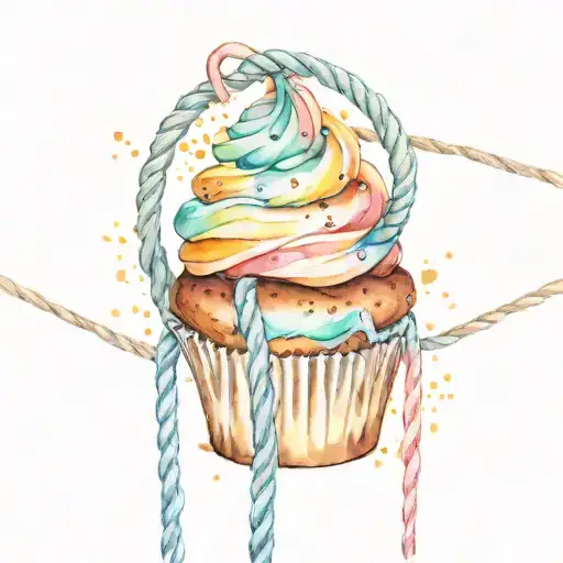 cupcake climbing rope wrapped tattoo design idea