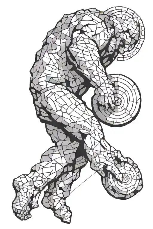 myth of sisyphus pushing a rock, combined with fibonacci's spiral  tattoo design idea