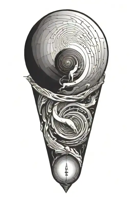 myth of sisyphus pushing a rock inspired tattoo with fibonacci spiral graph tattoo design idea