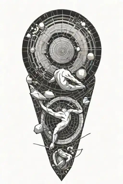 myth of sisyphus pushing a boulder, fibonacci spiral showing  in the boulder  tattoo design idea