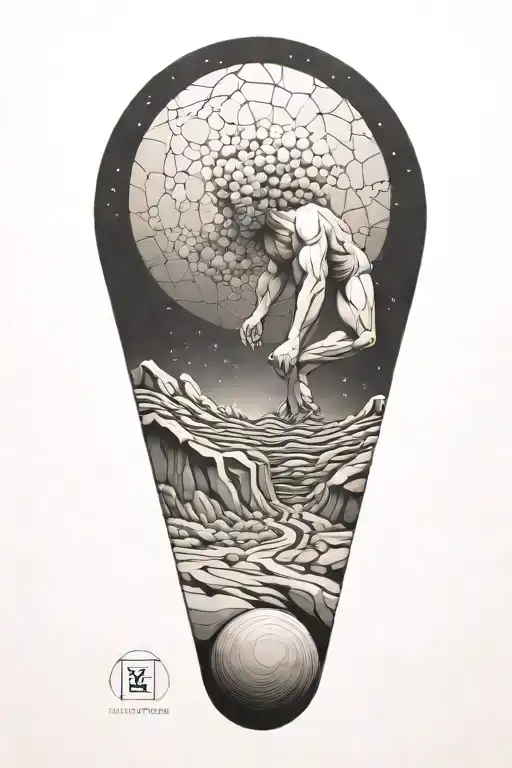 myth of sisyphus pushing a rock inspired tattoo. combined with fibonacci's spiral  tattoo design idea