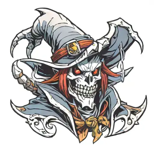 Shaco from League of Legends, wearing Rabadon's Deathcap, a magic hat also from league of legends lore tattoo design idea