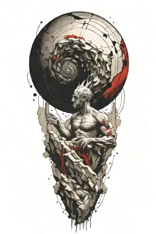 myth of sisyphus pushing a rock inspired tattoo with fibonacci spiral graph tattoo design idea
