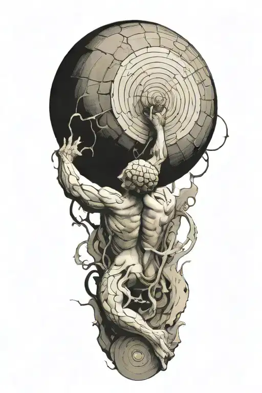 sisyphus pushing a rock , fibonacci spiral graph  tattoo design idea