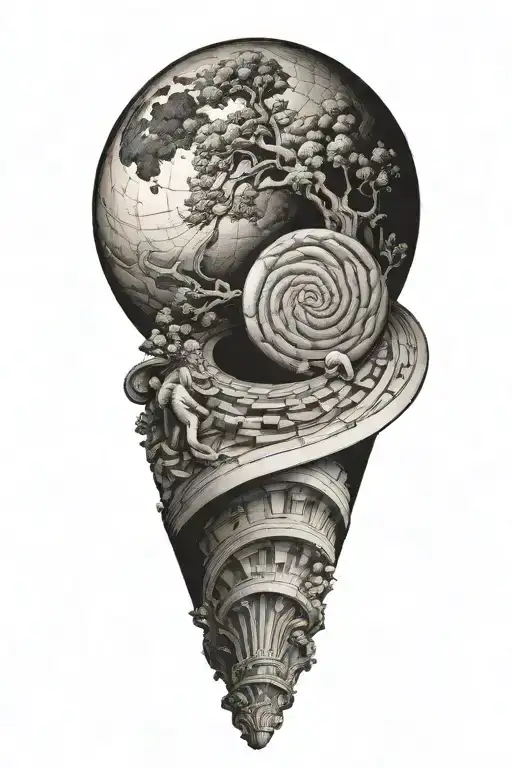 sisyphus and fibonacci spiral tattoo design idea