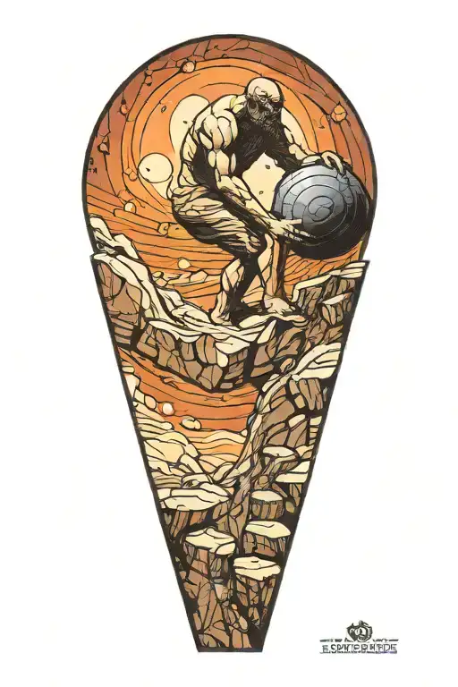 sisyphus pushing a rock, fibonacci spiral galaxy on the rock  tattoo design idea