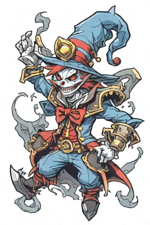 Shaco from League of Legends, wearing Rabadon's Deathcap, a magic hat also from league of legends lore tattoo design idea