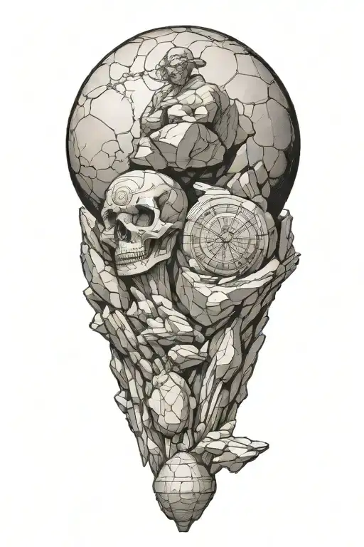 sissyphus pushing the boulder, with fibonacci sequence spiral tattoo design idea