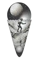 myth of sisyphus pushing a rock. fibonacci spiral tattoo design idea