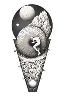 myth of sisyphus pushing a rock. fibonacci spiral tattoo design idea