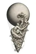 myth of sisyphus pushing a rock inspired tattoo with fibonacci spiral graph tattoo design idea