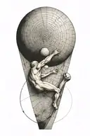 myth of sisyphus pushing a rock inspired tattoo with fibonacci spiral graph tattoo design idea