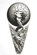 sisyphus pushing a rock , fibonacci spiral graph  tattoo design idea