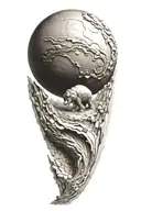 myth of sisyphus pushing a rock. fibonacci spiral with cosmic vibe tattoo design idea