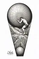sisyphus pushing a boulder uphill. combined with fibonacci's spiral inside the boulder  tattoo design idea