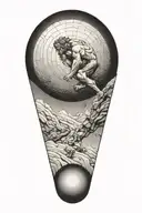 sisyphus pushing a boulder uphill. combined with fibonacci's spiral inside the boulder  tattoo design idea