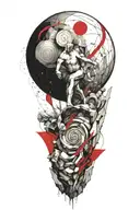 myth of sisyphus pushing a rock inspired tattoo with fibonacci spiral graph tattoo design idea