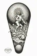 sisyphus pushing a boulder uphill. combined with fibonacci's spiral inside the boulder  tattoo design idea