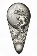 sisyphus pushing a boulder uphill. combined with fibonacci's spiral inside the boulder  tattoo design idea